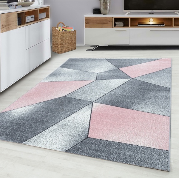 Teppich Schlafzimmer Modern Designer Kurzflor Pink Grau